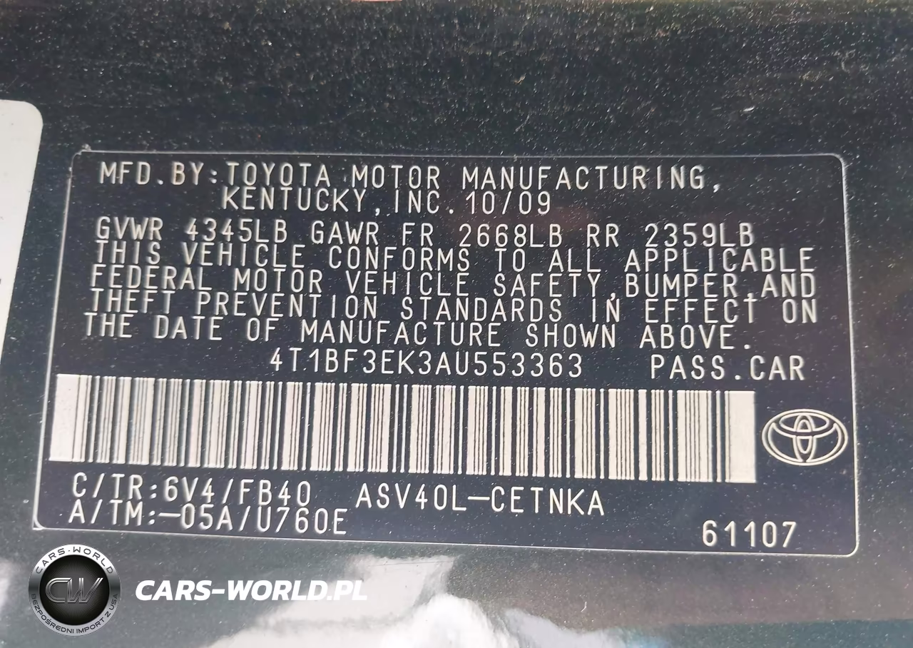2010 Toyota Camry Le VIN:4T1BF3EK3AU553363 - 9