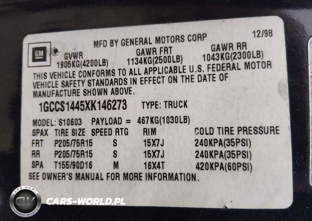 1999 Chevrolet S-10 Ls VIN:1GCCS1445XK146273 - 9