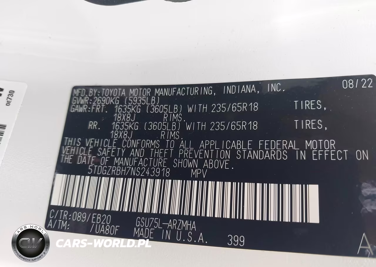 2022 Toyota Highlander Xle VIN:5TDGZRBH7NS243918 - 9