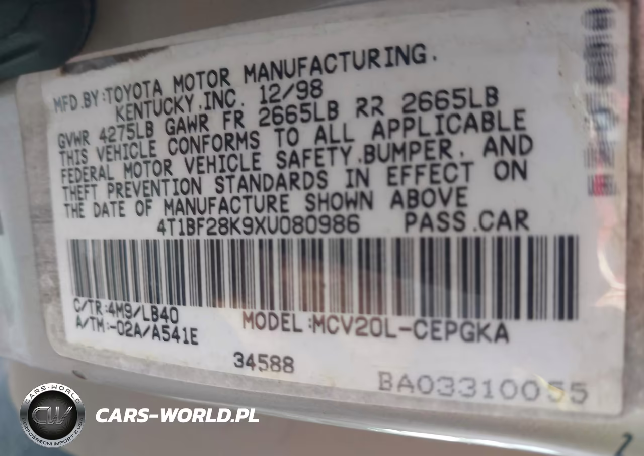 1999 Toyota Camry Xle V6 VIN:4T1BF28K9XU080986 - 9