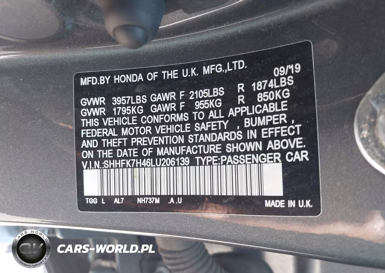 2020 Honda Civic Sport VIN:SHHFK7H46LU206139 - 9