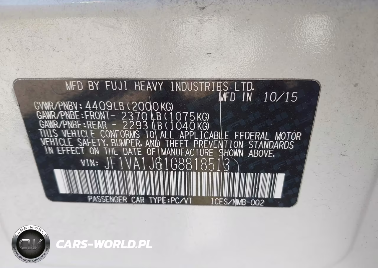 2016 Subaru Wrx Limited VIN:JF1VA1J61G8818513 - 9
