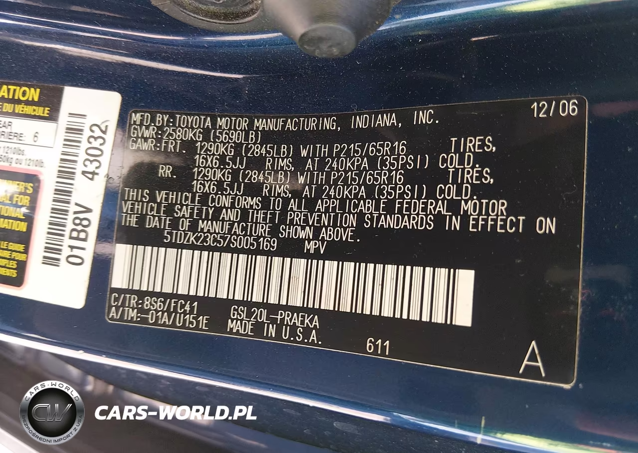 2007 Toyota Sienna Le VIN:5TDZK23C57S005169 - 9