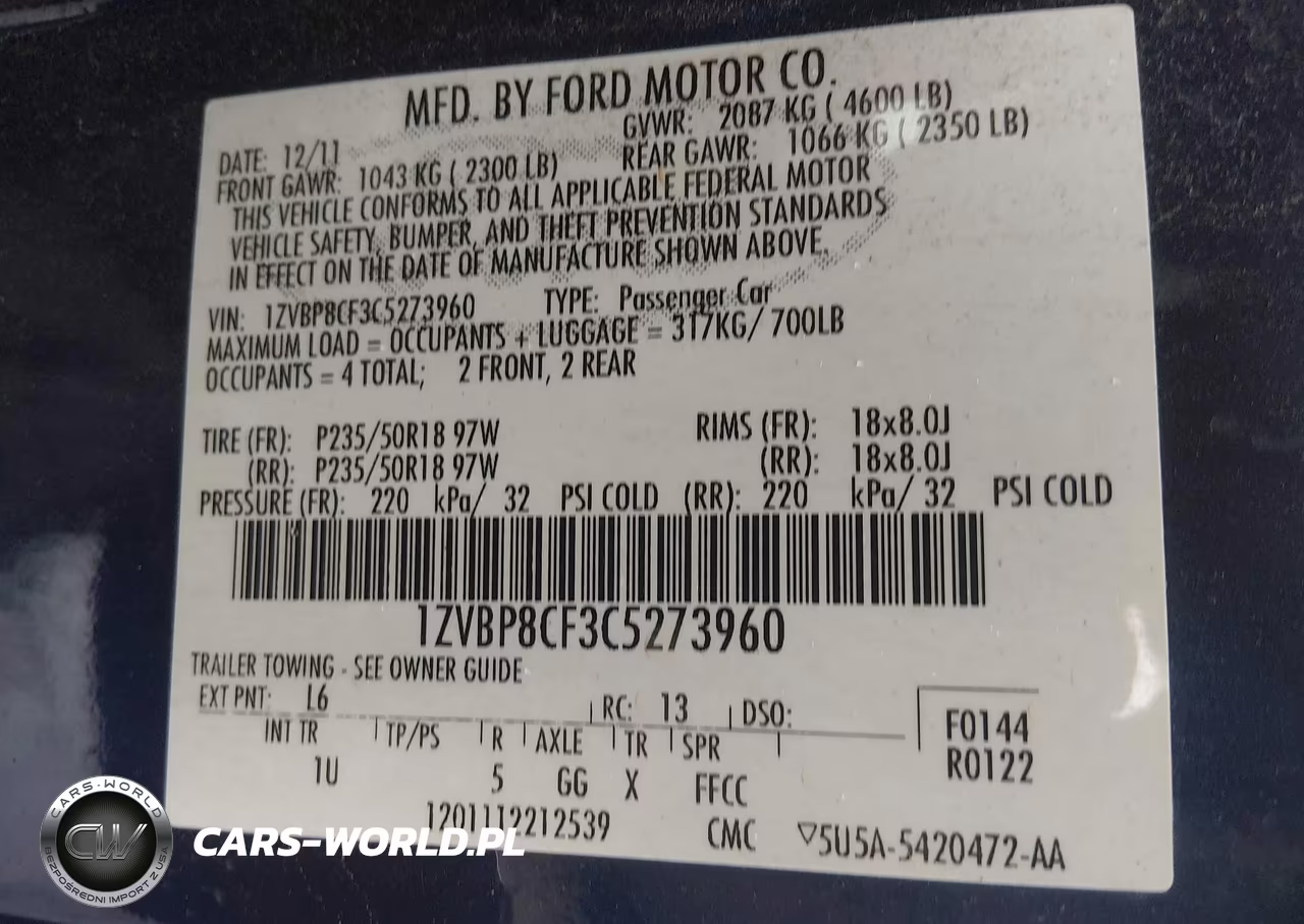 2012 Ford Mustang Gt VIN:1ZVBP8CF3C5273960 - 9