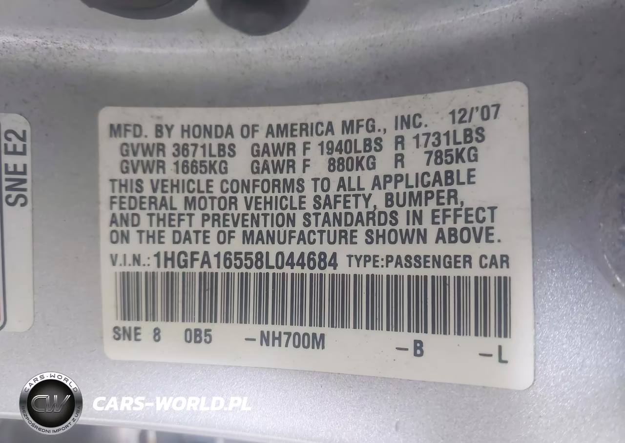 2008 Honda Civic Lx VIN:1HGFA16558L044684 - 9