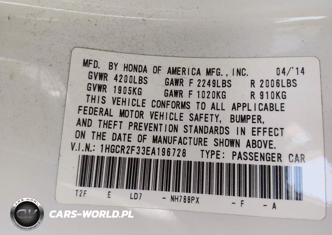 2014 Honda Accord Lx VIN:1HGCR2F33EA196728 - 9