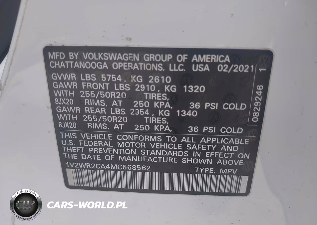 2021 Volkswagen Atlas 3.6L V6 Se W-Technology VIN:1V2WR2CA4MC568562 - 9