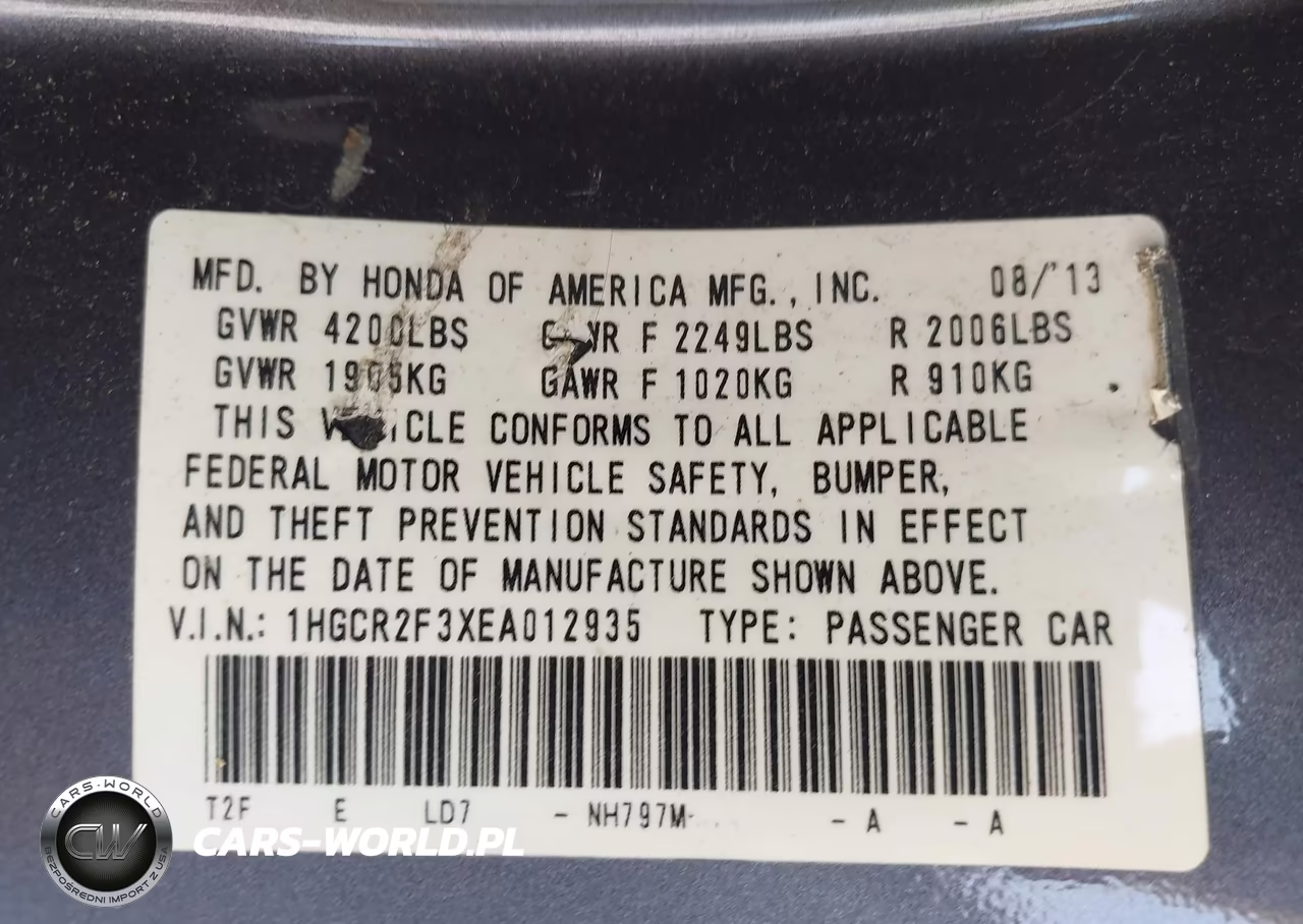 2014 Honda Accord Lx VIN:1HGCR2F3XEA012935 - 9