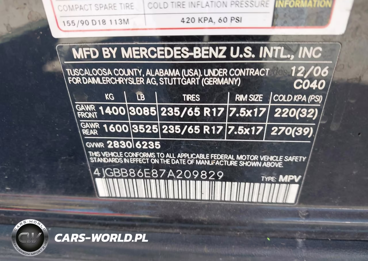 2007 Mercedes-Benz Ml 350 4Matic VIN:4JGBB86E87A209829 - 9