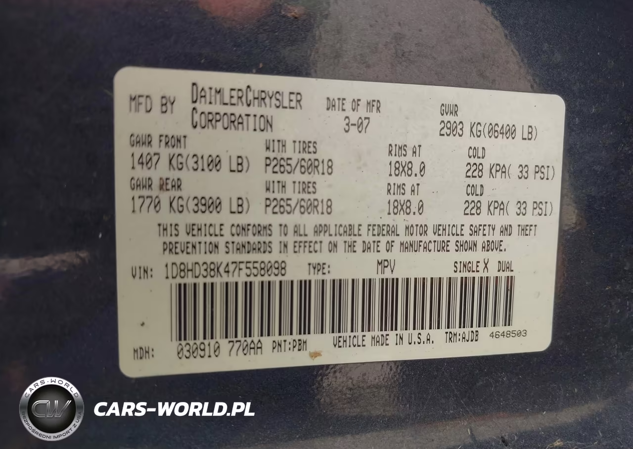 2007 Dodge Durango Sxt VIN:1D8HD38K47F558098 - 9