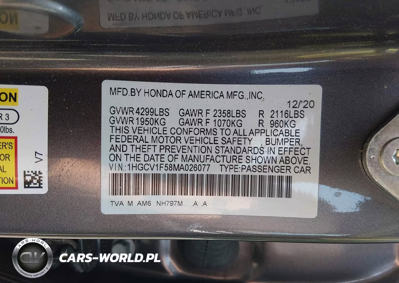 2021 Honda Accord Ex-L VIN:1HGCV1F58MA026077 - 9