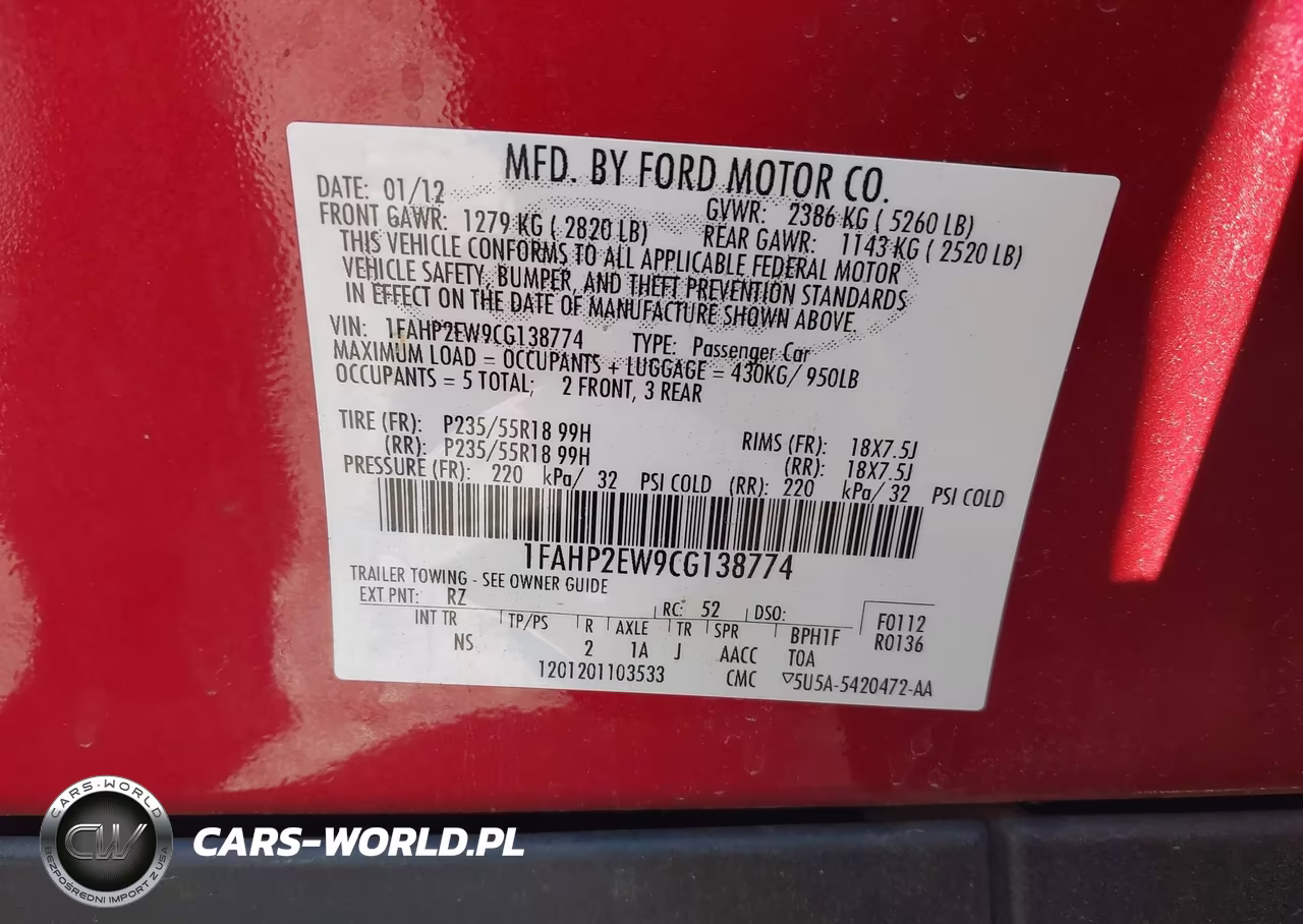 2012 Ford Taurus Sel VIN:1FAHP2EW9CG138774 - 9