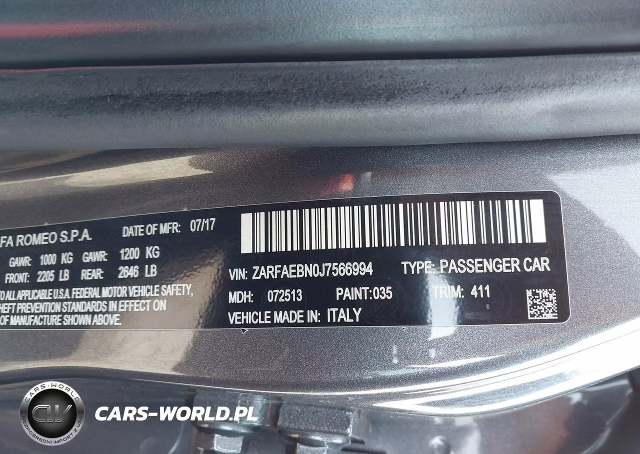 2018 Alfa Romeo Giulia Rwd VIN:ZARFAEBN0J7566994 - 9