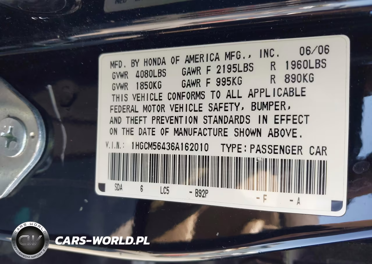 2006 Honda Accord 2.4 Lx VIN:1HGCM56436A162010 - 9