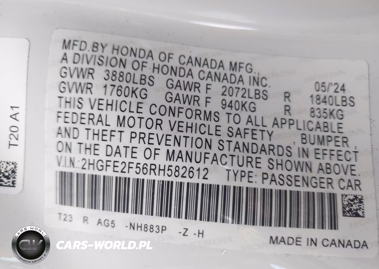 2024 Honda Civic Sport VIN:2HGFE2F56RH582612 - 9