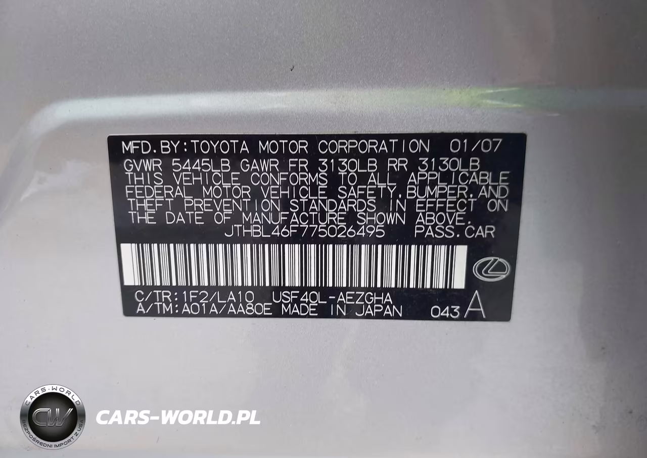 2007 Lexus Ls 460 VIN:JTHBL46F775026495 - 9