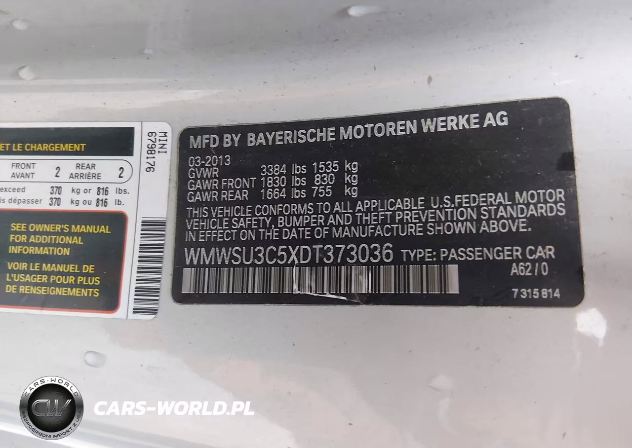 2013 Mini Hardtop Cooper VIN:WMWSU3C5XDT373036 - 9