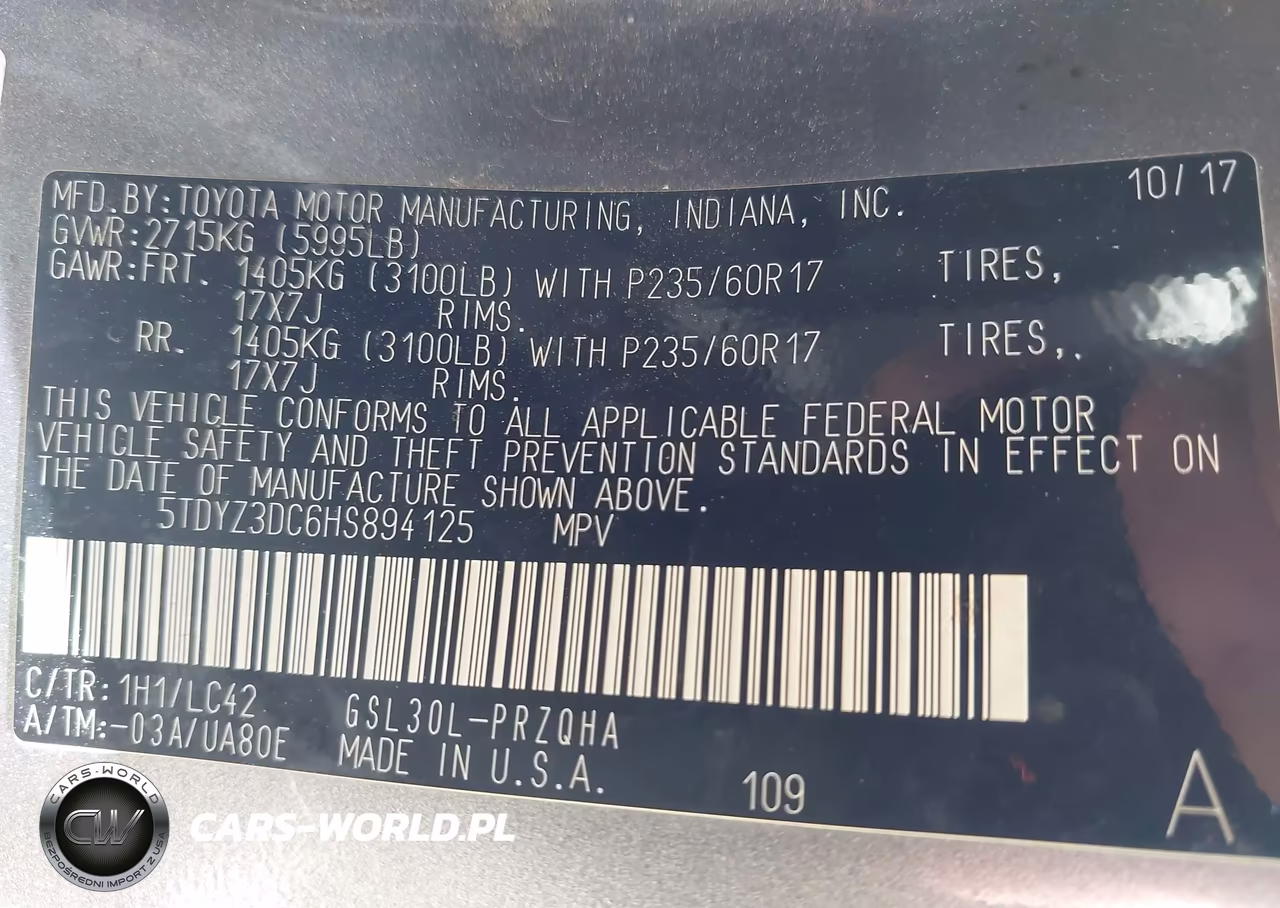 2017 Toyota Sienna Xle Premium 8 Passenger VIN:5TDYZ3DC6HS894125 - 9