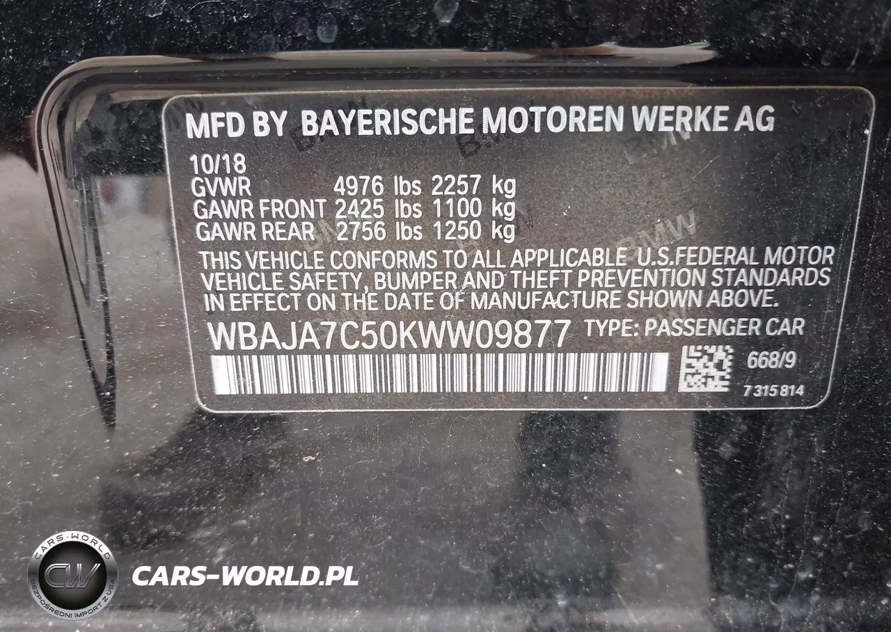 2019 BMW 5 Series 530I xDrive VIN:WBAJA7C50KWW09877 - 9