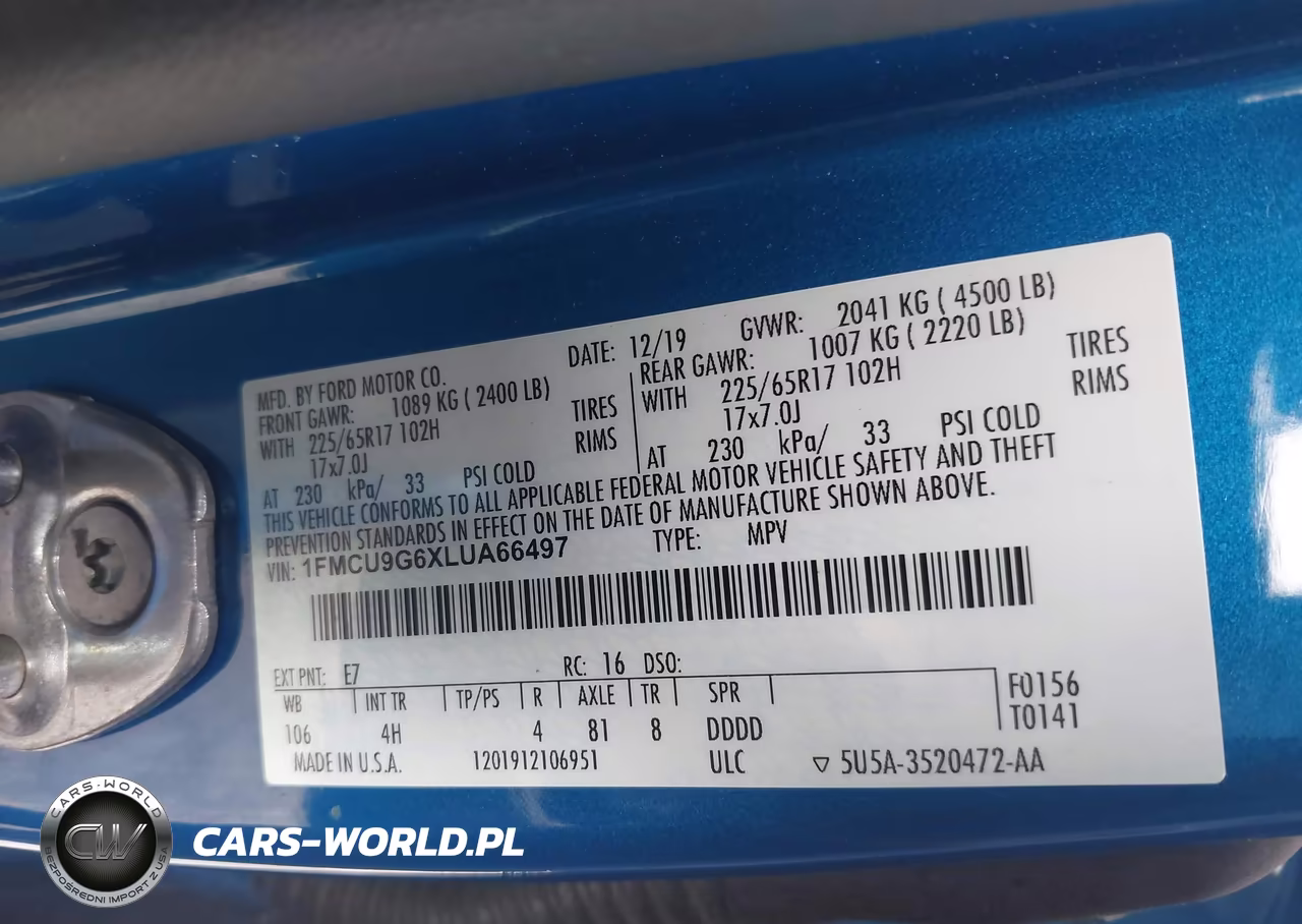 2020 Ford Escape Se VIN:1FMCU9G6XLUA66497 - 9