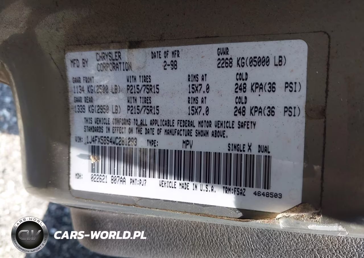 1998 Jeep Grand Cherokee Laredo VIN:1J4FX58S4WC281293 - 9