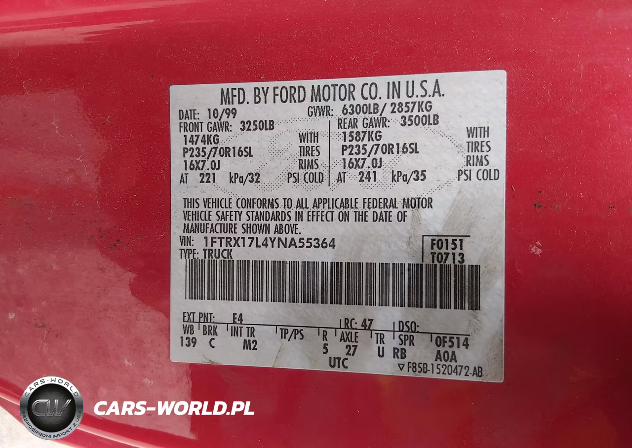 2000 Ford F-150 Lariat-Work Series-Xl-Xlt VIN:1FTRX17L4YNA55364 - 9