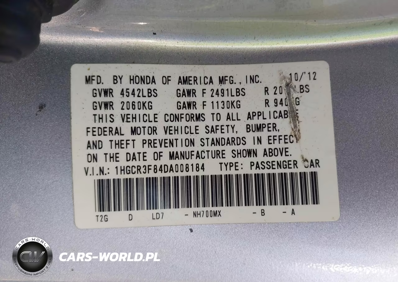 2013 Honda Accord Ex-L V-6 VIN:1HGCR3F84DA008184 - 9