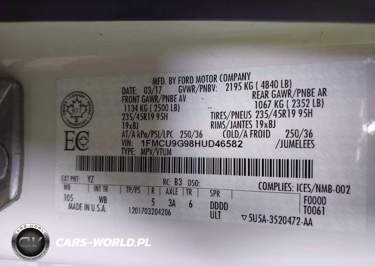 2017 Ford Escape Se VIN:1FMCU9G98HUD46582 - 9