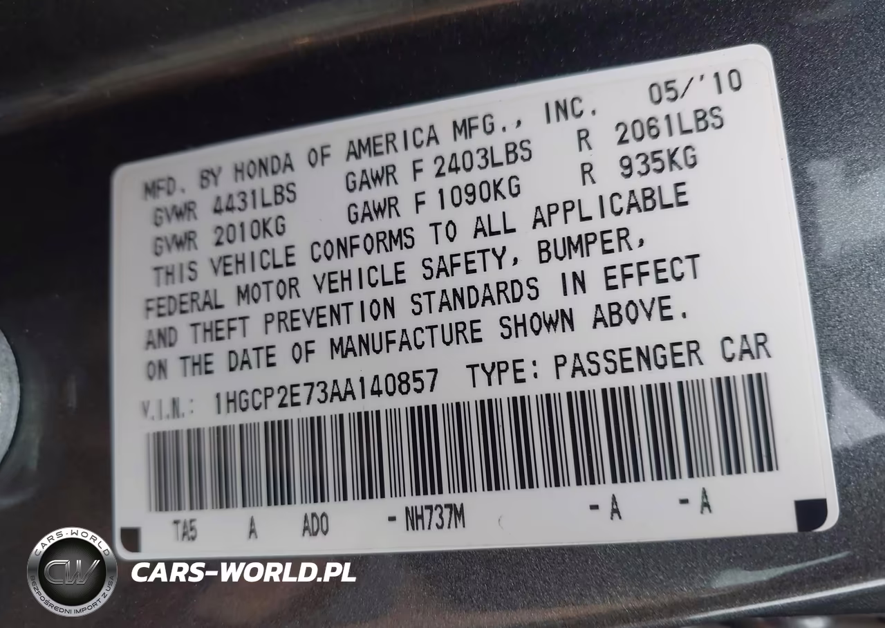 2010 Honda Accord 2.4 Ex VIN:1HGCP2E73AA140857 - 9