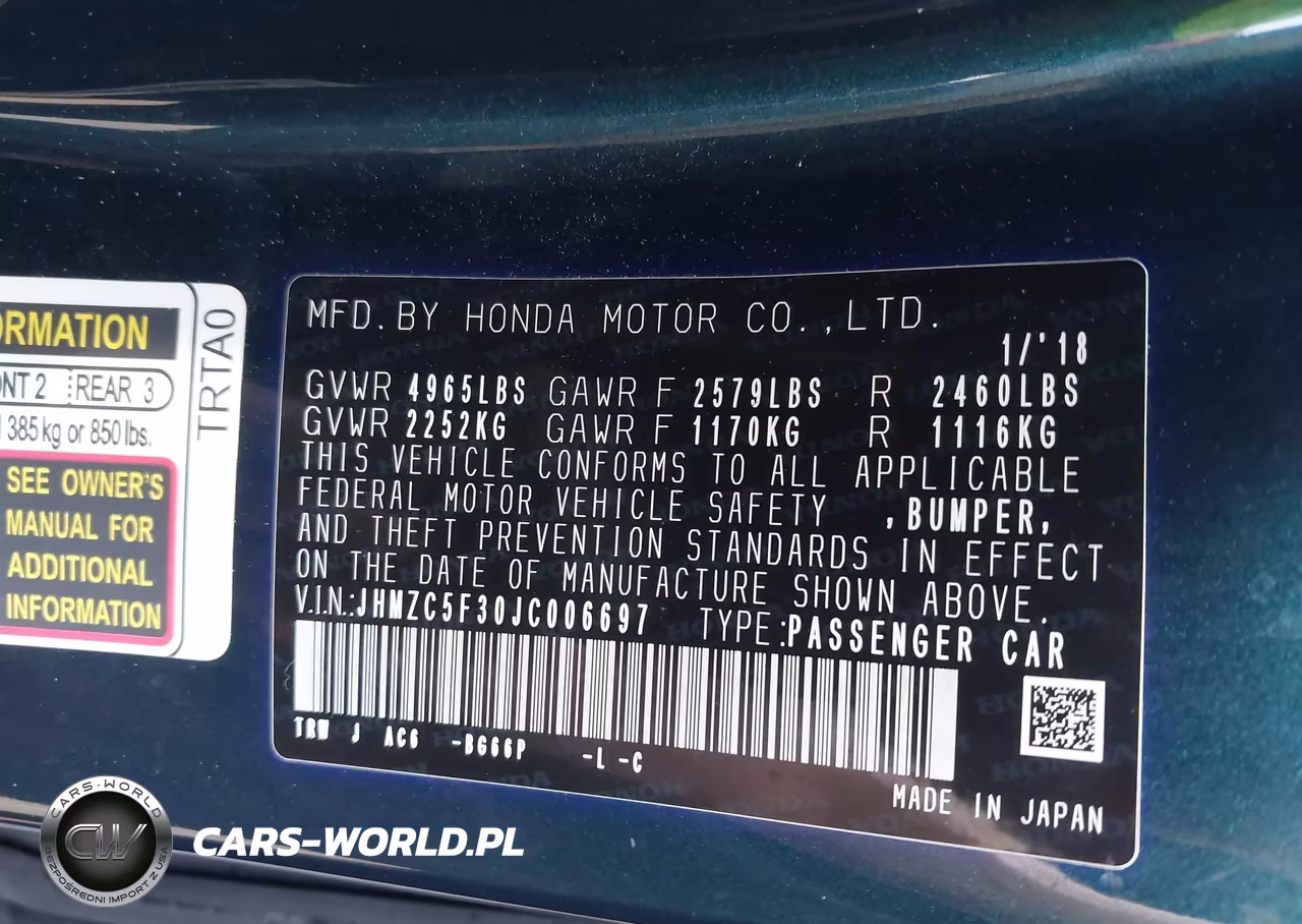 2018 Honda Clarity Plug-In Hybrid Touring VIN:JHMZC5F30JC006697 - 9