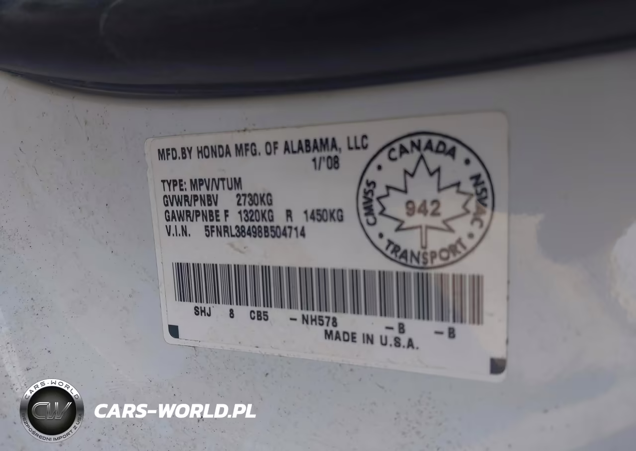 2008 Honda Odyssey Ex VIN:5FNRL38498B504714 - 9