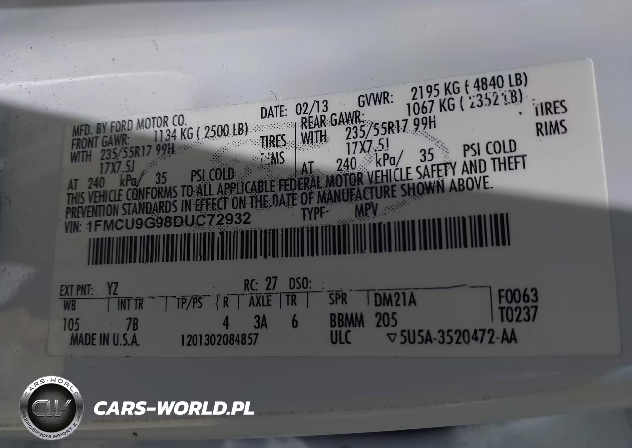 2013 Ford Escape Se VIN:1FMCU9G98DUC72932 - 9