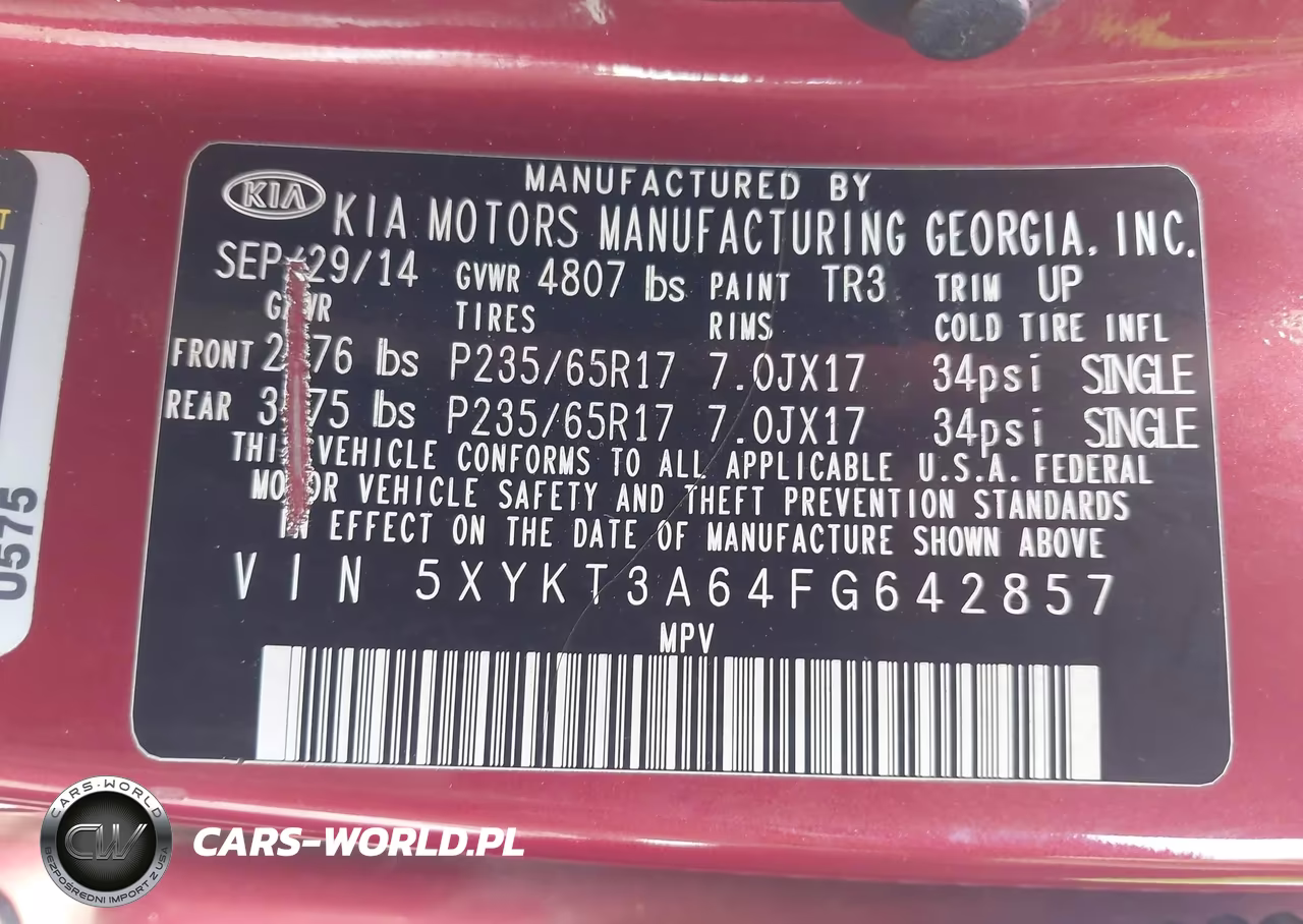 2015 Kia Sorento Lx VIN:5XYKT3A64FG642857 - 9