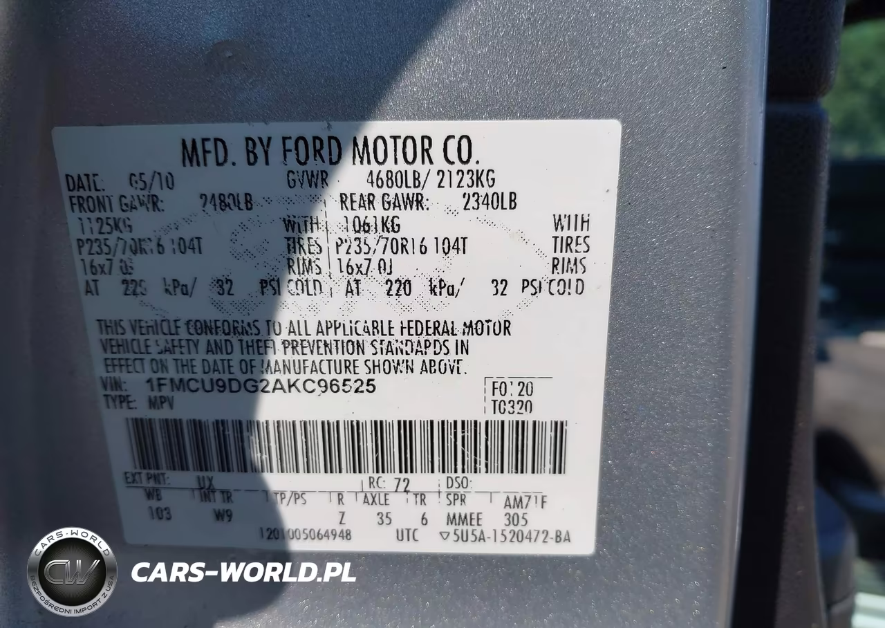 2010 Ford Escape Xlt VIN:1FMCU9DG2AKC96525 - 9