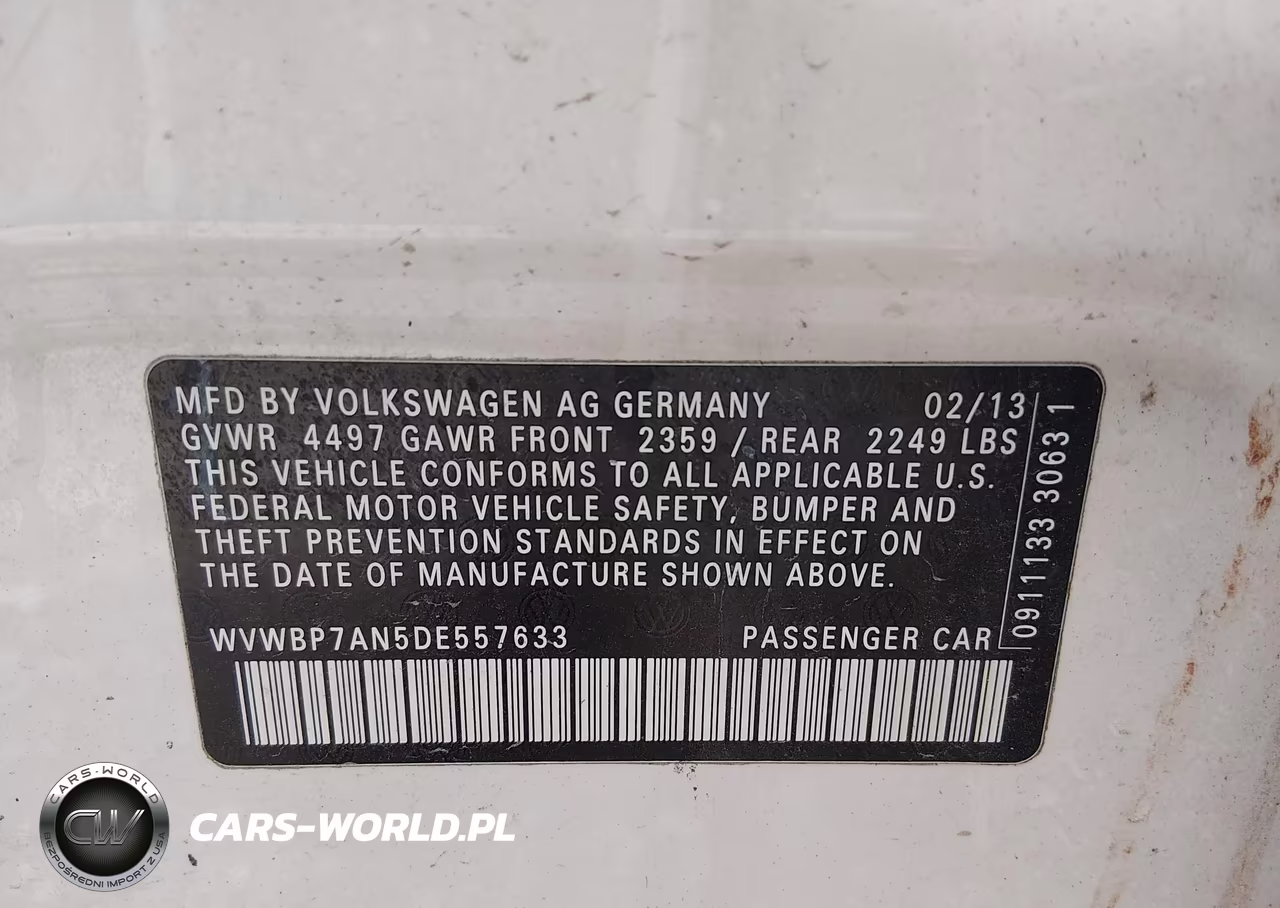 2013 Volkswagen Cc 2.0T Sport VIN:WVWBP7AN5DE557633 - 9