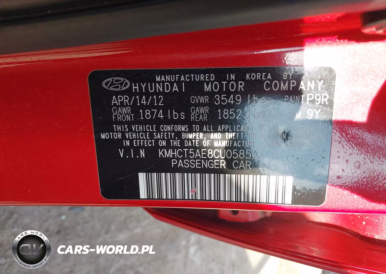 2012 Hyundai Accent Gs VIN:KMHCT5AE8CU058507 - 9