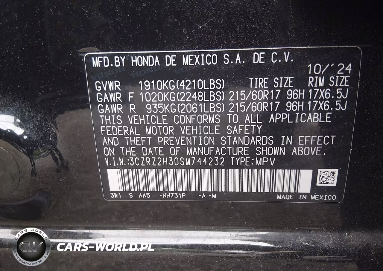 2025 Honda Hr-V Awd Lx VIN:3CZRZ2H30SM744232 - 9