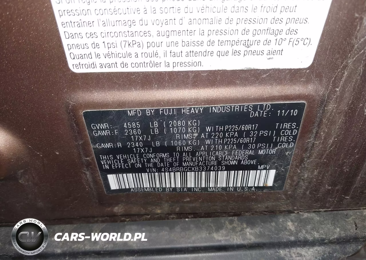 2011 Subaru Outback 2.5I Premium VIN:4S4BRBGCXB3374039 - 9
