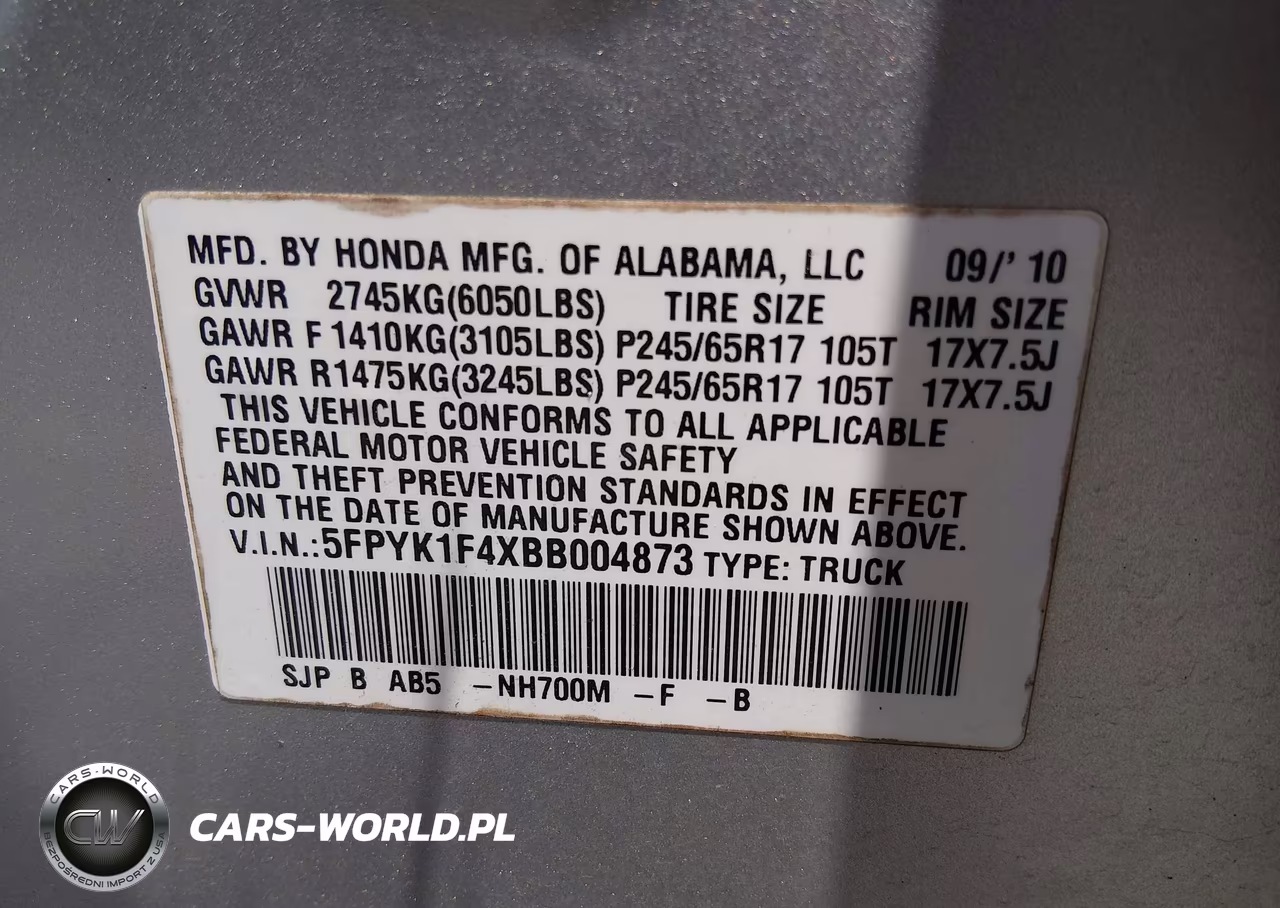 2011 Honda Ridgeline Rts VIN:5FPYK1F4XBB004873 - 9