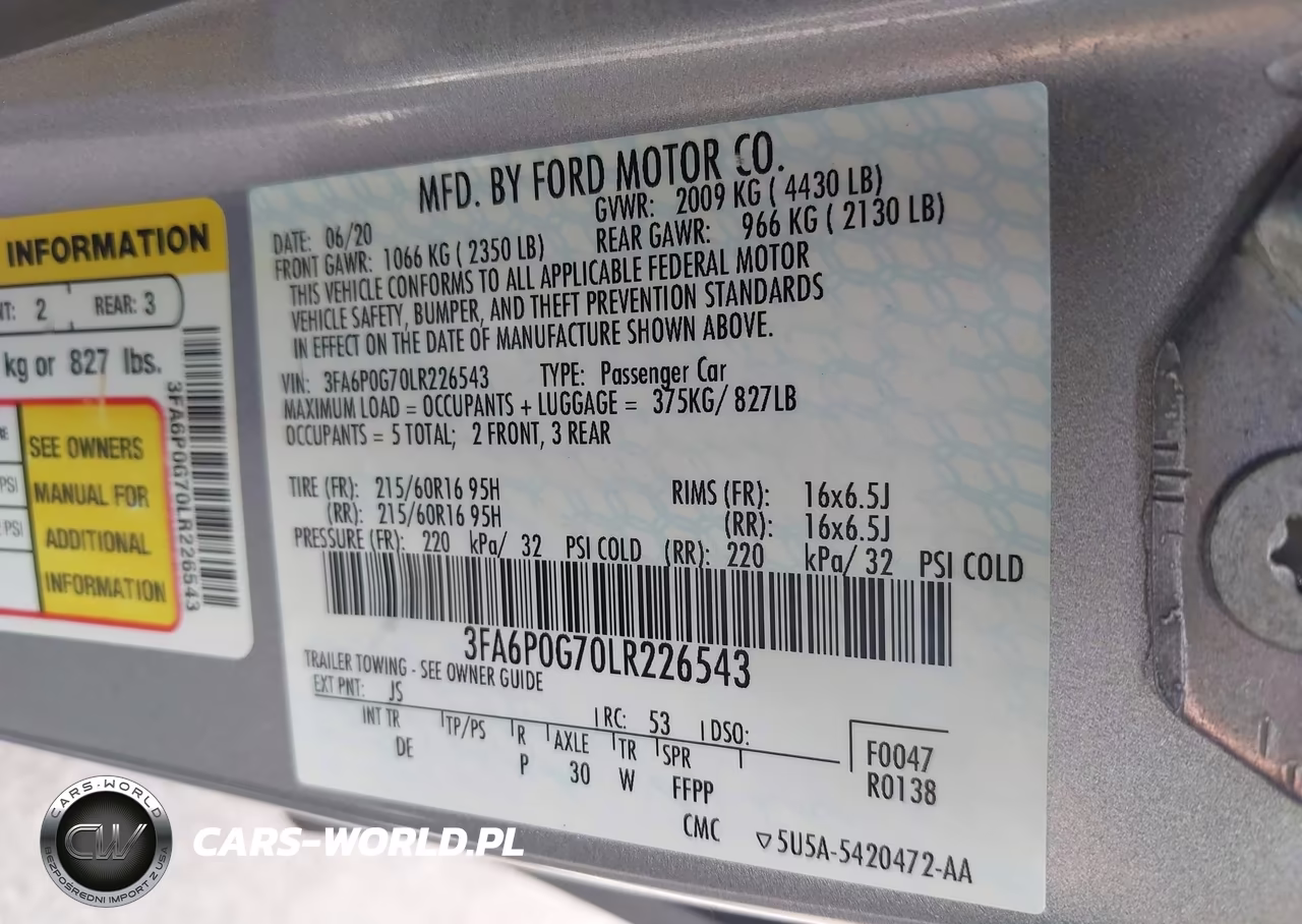 2020 Ford Fusion S VIN:3FA6P0G70LR226543 - 9