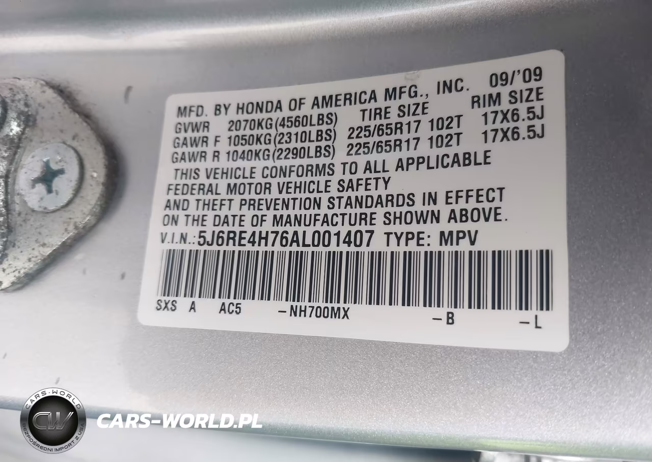 2010 Honda Cr-V Ex-L VIN:5J6RE4H76AL001407 - 9