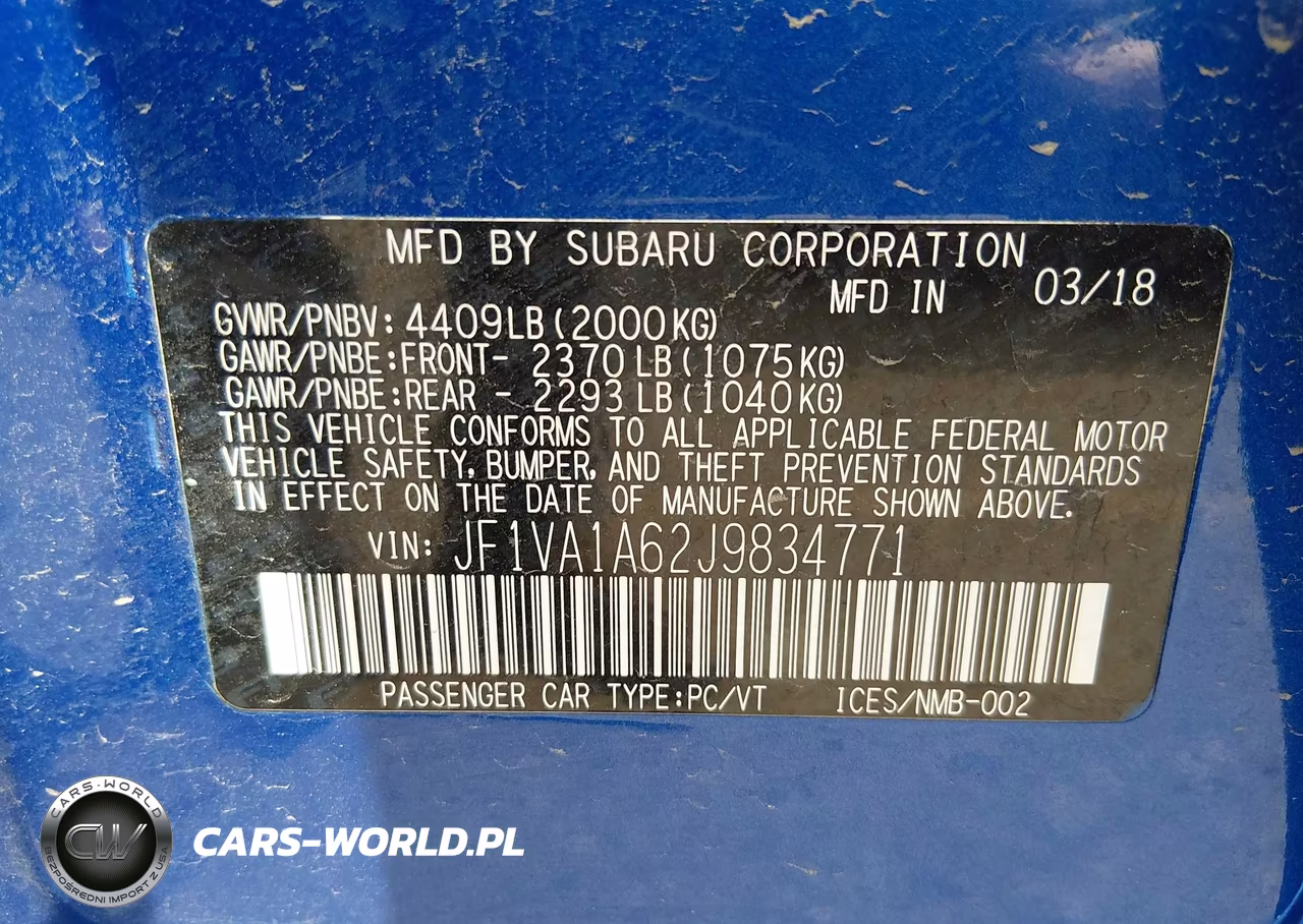 2018 Subaru Wrx VIN:JF1VA1A62J9834771 - 9