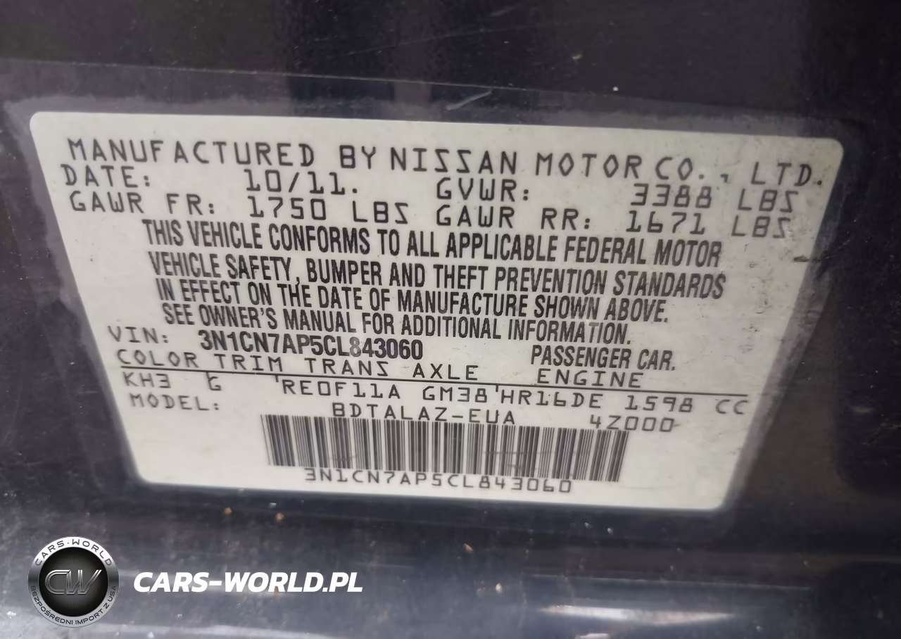 2012 Nissan Versa 1.6 S VIN:3N1CN7AP5CL843060 - 9