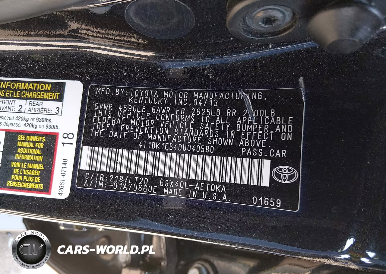 2013 Toyota Avalon Xle Touring VIN:4T1BK1EB4DU040580 - 9