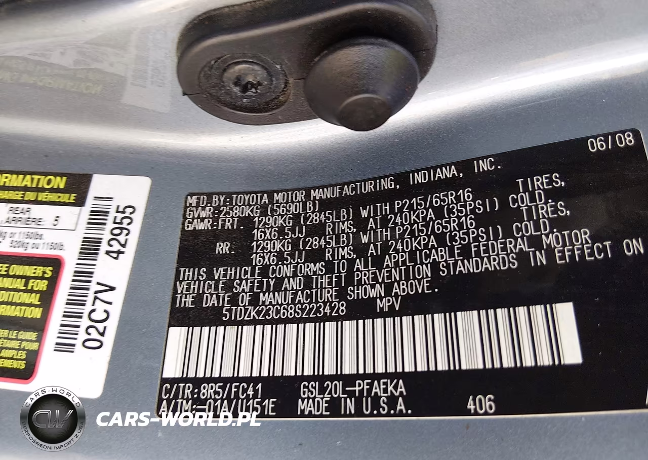 2008 Toyota Sienna Le VIN:5TDZK23C68S223428 - 9