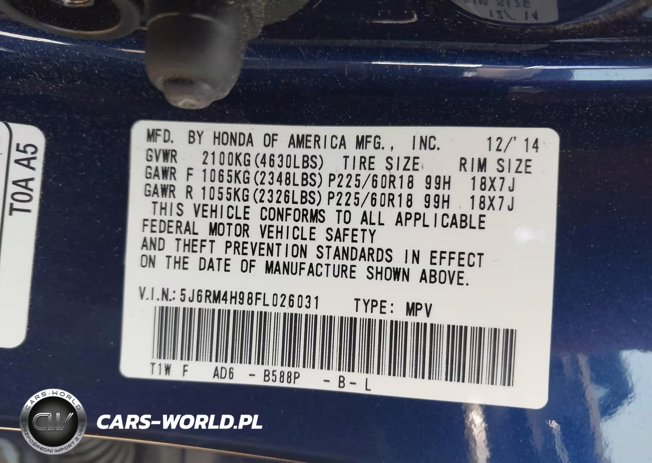 2015 Honda Cr-V Touring VIN:5J6RM4H98FL026031 - 9