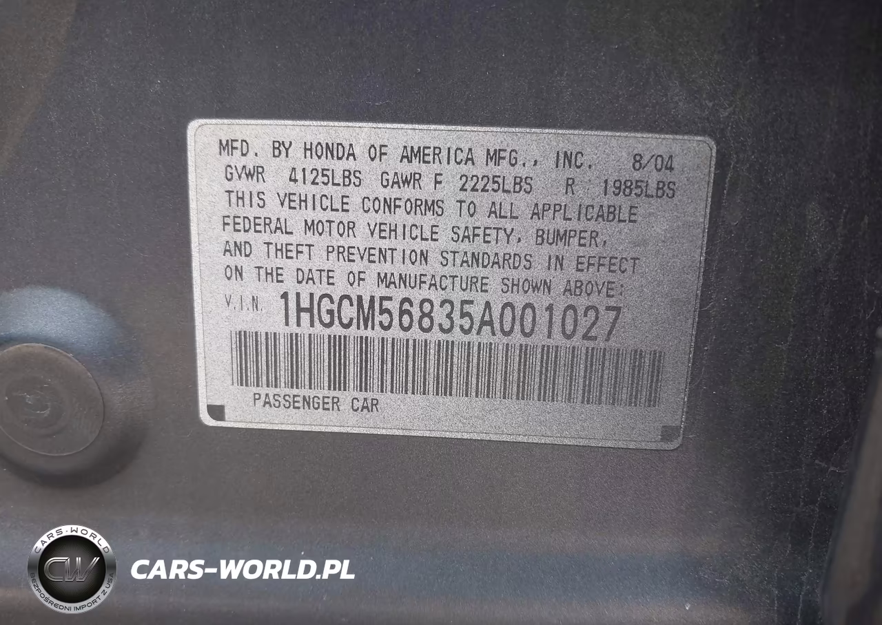 2005 Honda Accord 2.4 Ex VIN:1HGCM56835A001027 - 9