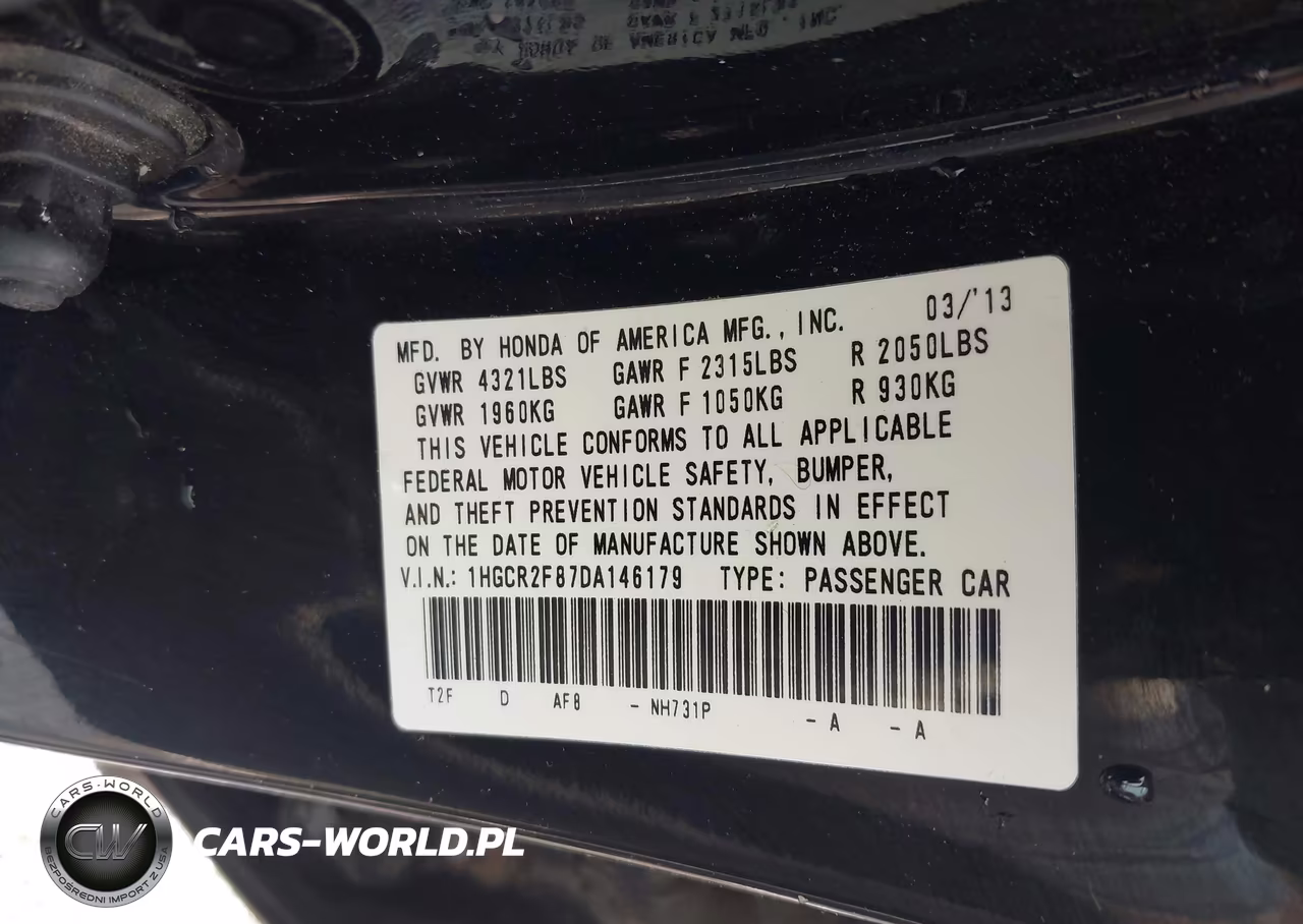 2013 Honda Accord Ex-L VIN:1HGCR2F87DA146179 - 9
