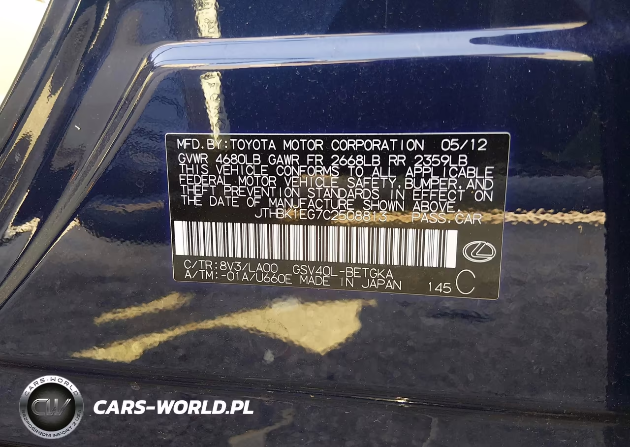 2012 Lexus Es 350 VIN:JTHBK1EG7C2508813 - 9