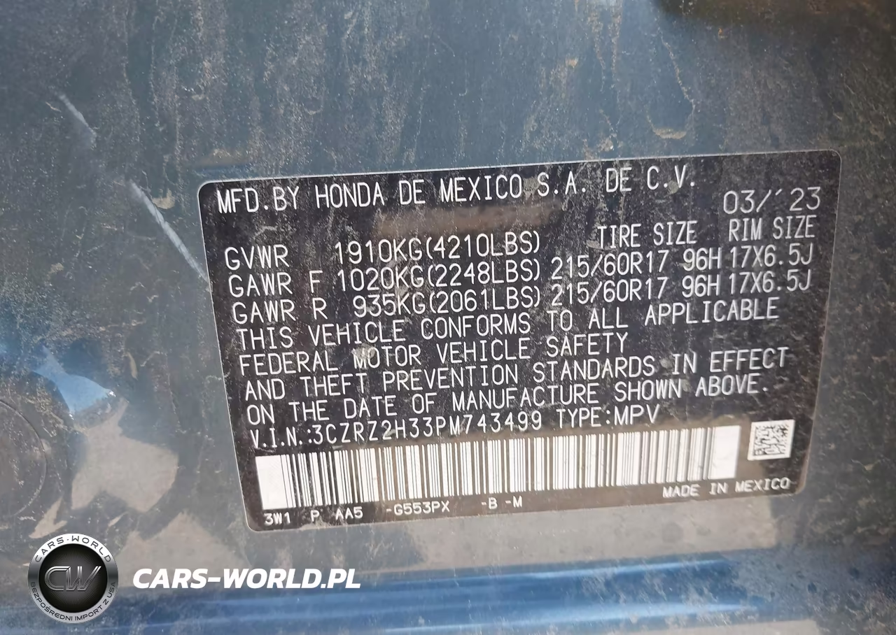 2023 Honda Hr-V Awd Lx VIN:3CZRZ2H33PM743499 - 9